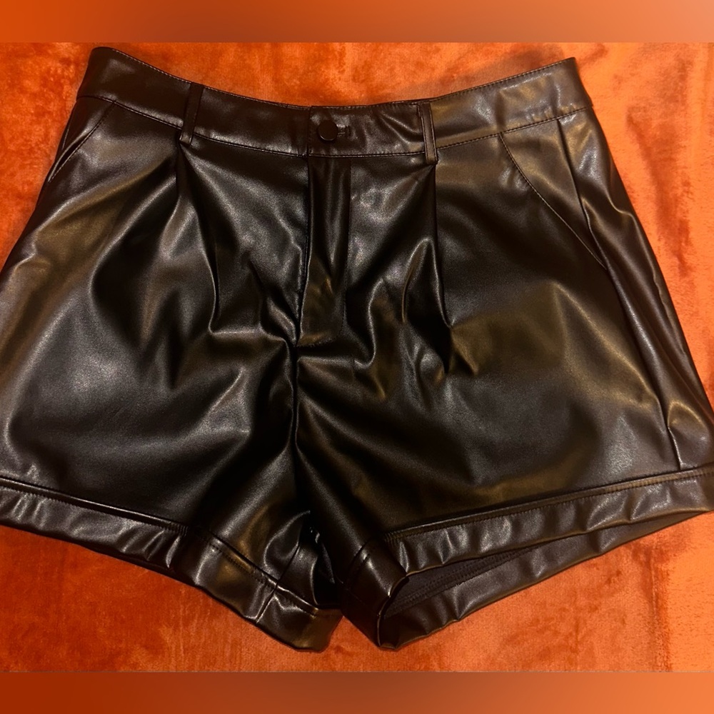 Women's Black Faux Leather Shorts